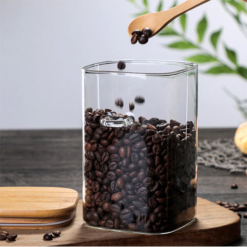 wholesale square glass storage jars with bamboo lid