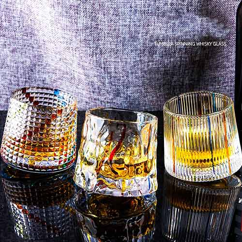 whiskey glass rotating crystal tumbler