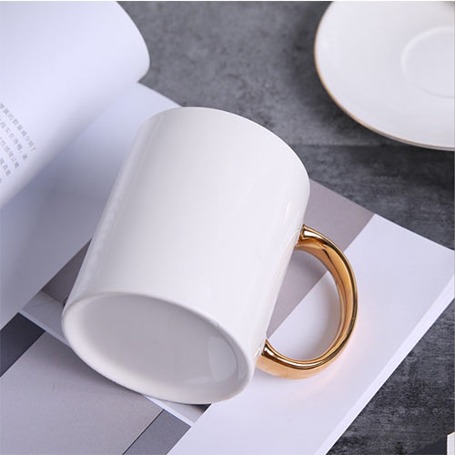plain white mugs with gold handles
