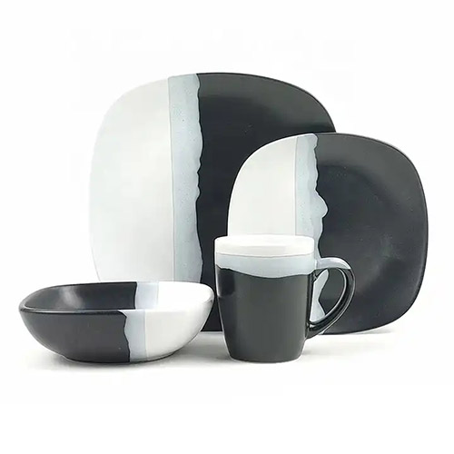 16pcs black white rounded square dinnerware set