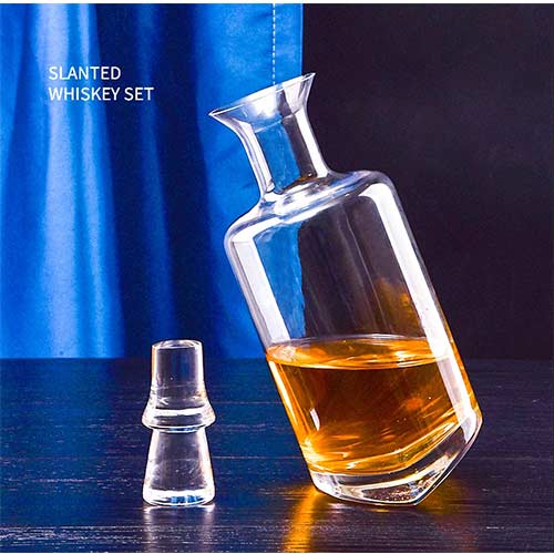 European-style slanted bottomed whiskey bottle with plug