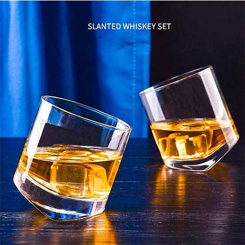 European-style slanted bottomed whiskey tumbler