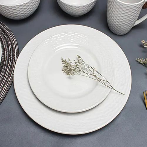 wholesale white embossed porcelain dinner plates