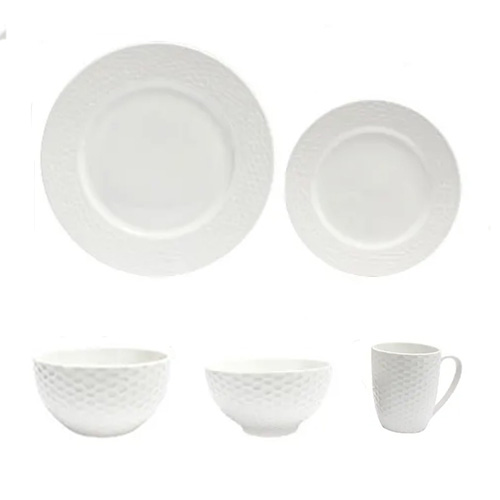 white embossed ceramic dinner sets factory