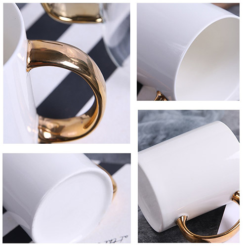 wholesale white ceramic mugs with gold handles