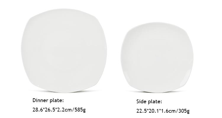 white bone china square rounded dinner plates