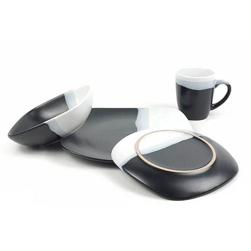 rounded square black white spliced glaze tableware set