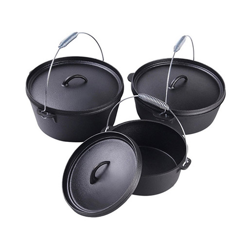 pre-seasoned cast iron camp pot with metal spring handle factory