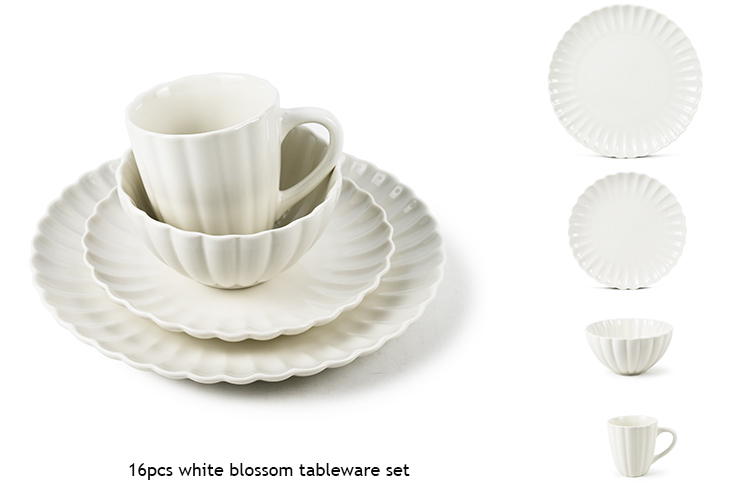 16pcs white blossom tableware set