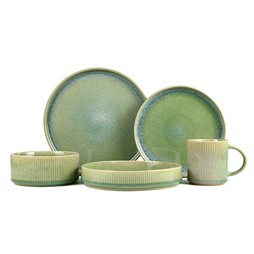 green reactive embossed dinnerware set