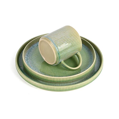 12pcs green reactive embossed dinnerware set