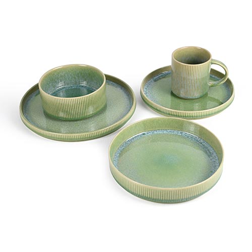 16pcs 12pcs green reactive embossed dinnerware set