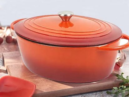 cast iron enamel casserole dish with lid