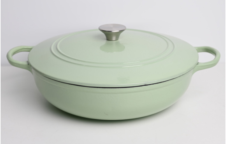 green cast iron enamel shallow casserole pot set
