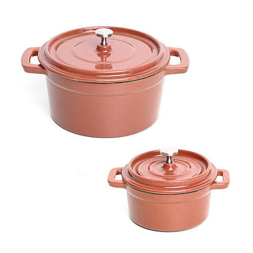 orange brown cast iron enamel casserole pot set