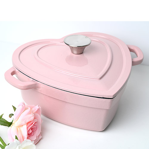 heart-shaped cast iron casserole pink color for sale