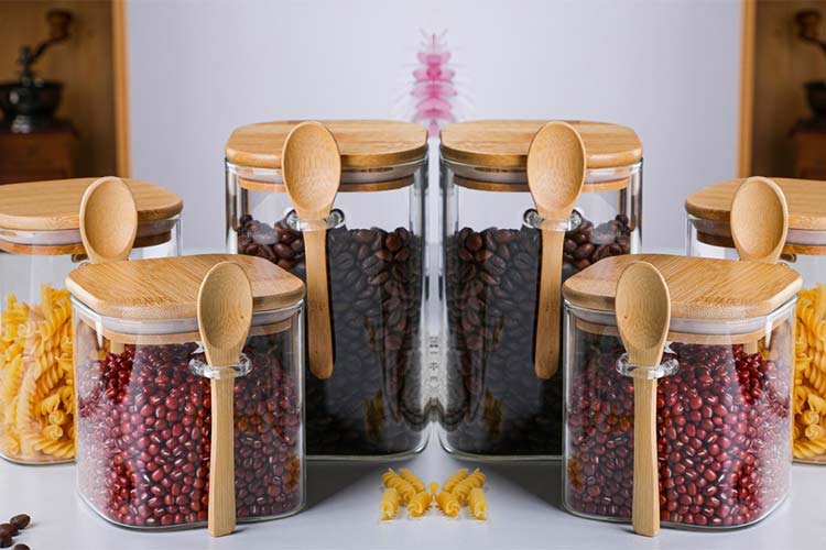 square spoon glass stroage jars