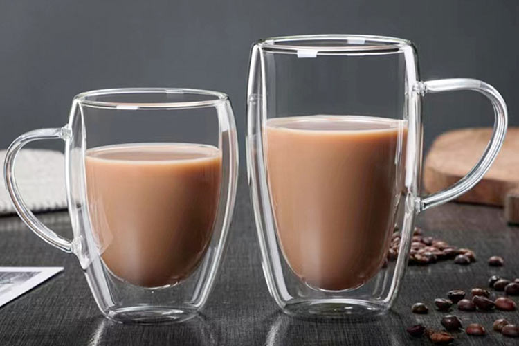 wholesale double-wall coffee glass with handle