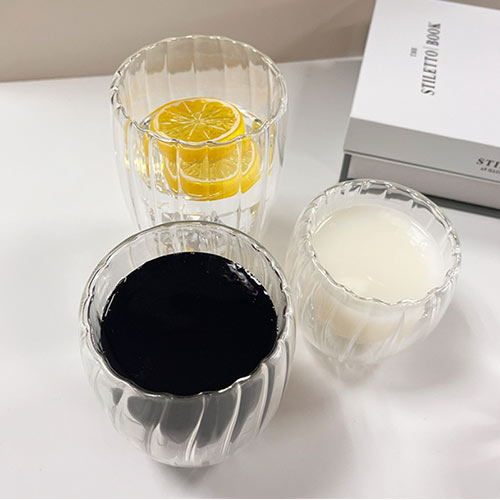 wholesale vertical strip double-wall glass cup