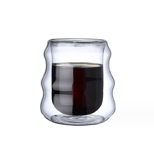 wholesale double-wall coffee glass with wave design