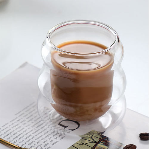 wholesale waved double-wall coffee glass