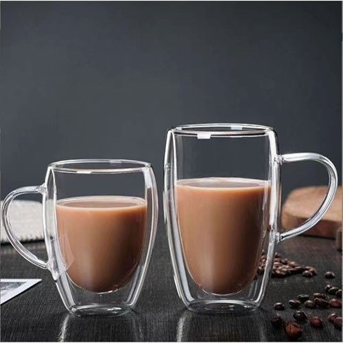 wholesale double-wall glass coffee cups with handle