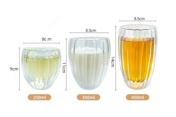 double-wall coffee glass cup vertical strip