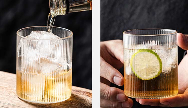 11oz glass tumbler with strips for sale