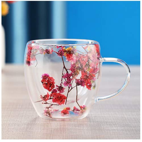 250ml double-wall espresso glass cups with dried flower inside