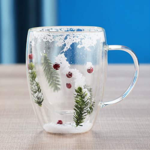 350ml double-wall glass cups with dried flower inside