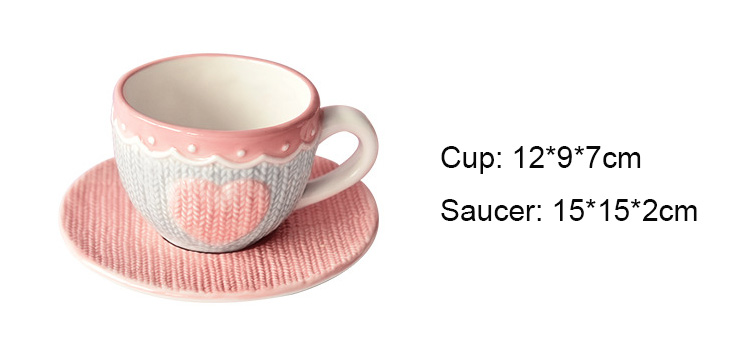 pink ceramic coffee mug with embossed heart design