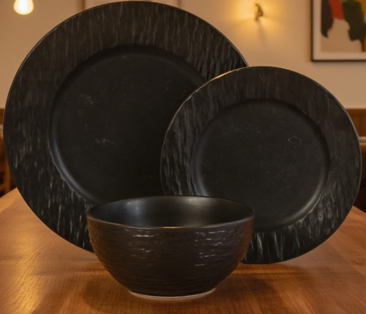 12pcs matte black dinnerware set for sale