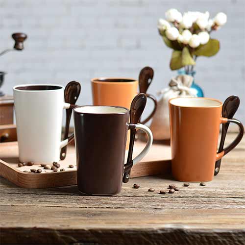frosted ceramic mugs with spoon