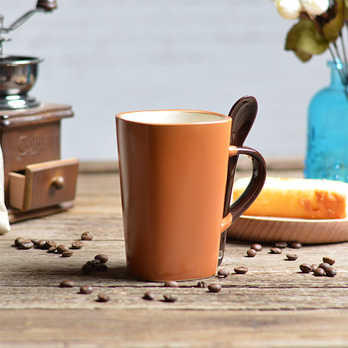 ceramic square coffee cup with spoon