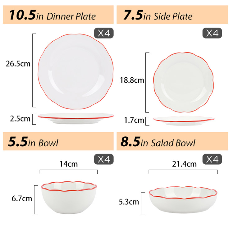 red rimmed embossed dinnerware set