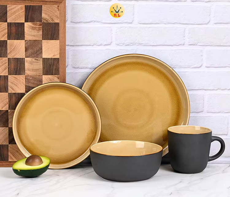 two-tone reactive glazed dinnerware set