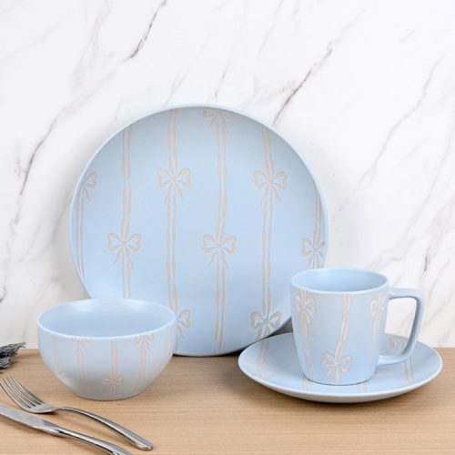 16pcs bowknot design stoneware plate and bowl