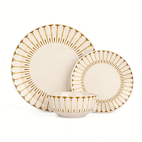 White Porcelain Dinnerware Set with Yellow Patterns