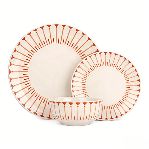 White Porcelain Dinnerware Set with Orange Patterns